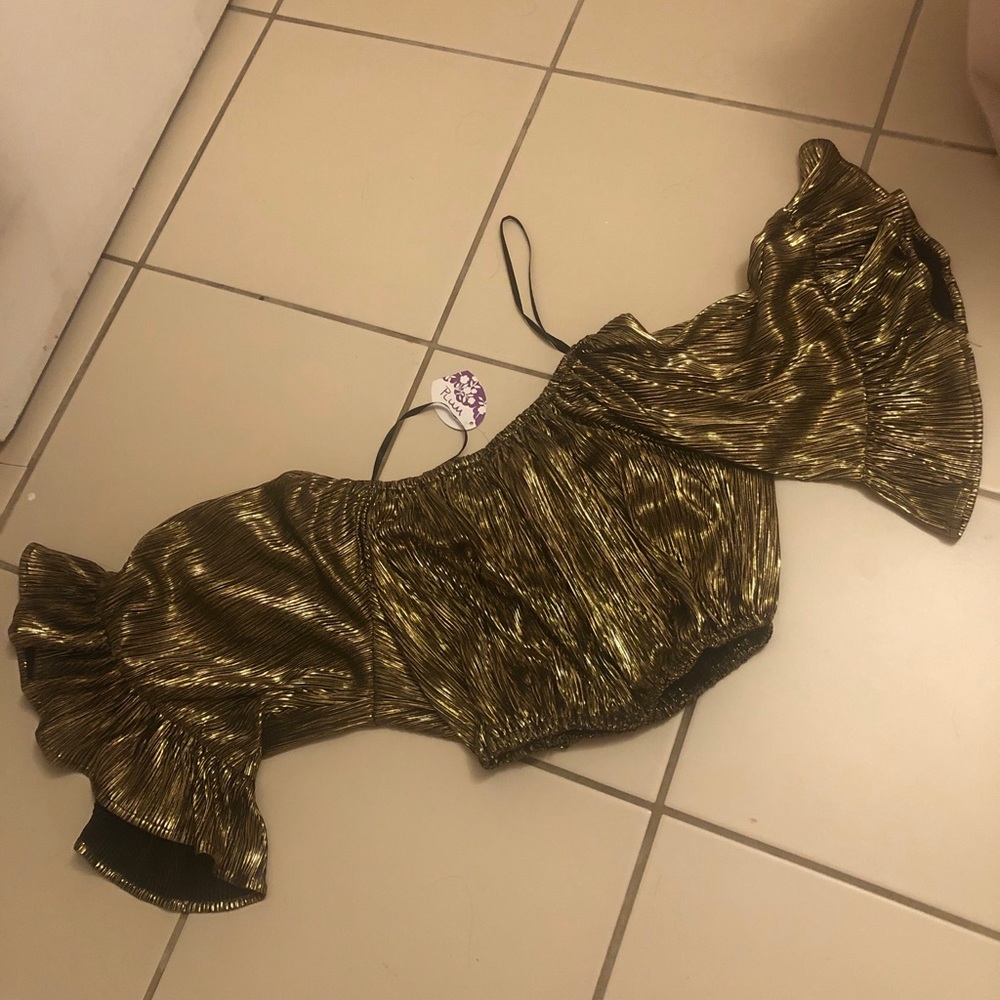 Gold Spandex Crop Top with big sleeves